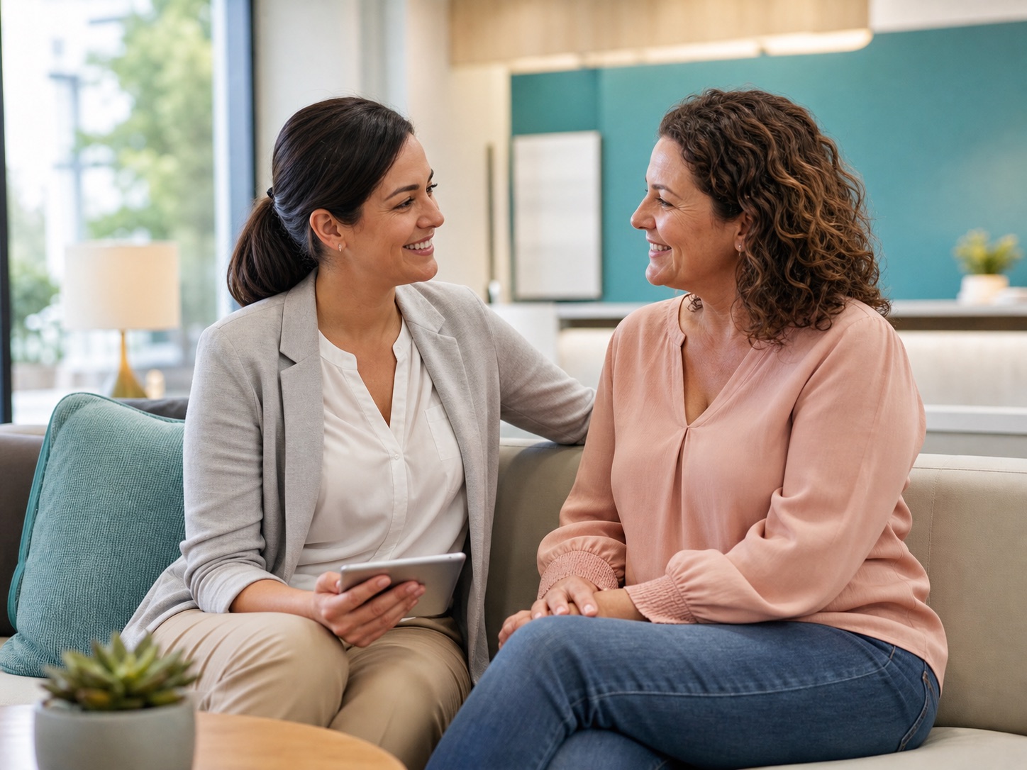 A PMT care coordinator warmly accompanying a patient.